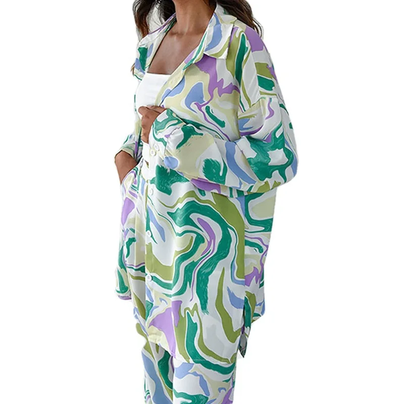Summer new trendy women's clothing street loose printing shirt trousers fashion casual suit