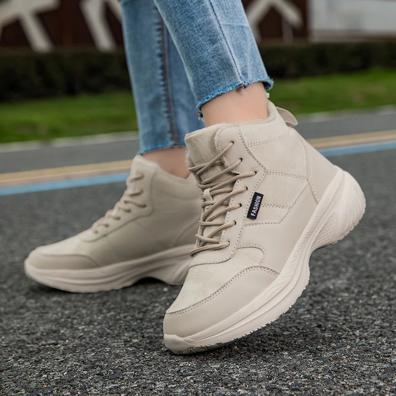 Couple Style Large Size Short Boots, New Autumn and Winter Fashion Trend, Wide Toe, Warm, Fleece-Lined, Non-Slip, Height-Increasing, Wear-Resistant Shoes for Men and Women