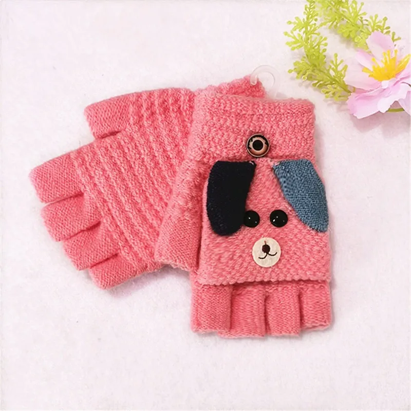 Winter Warm 4-8 Years Old Children Cartoon Cute Fashion Male and Female Students Knitted Half-finger Writing Gloves