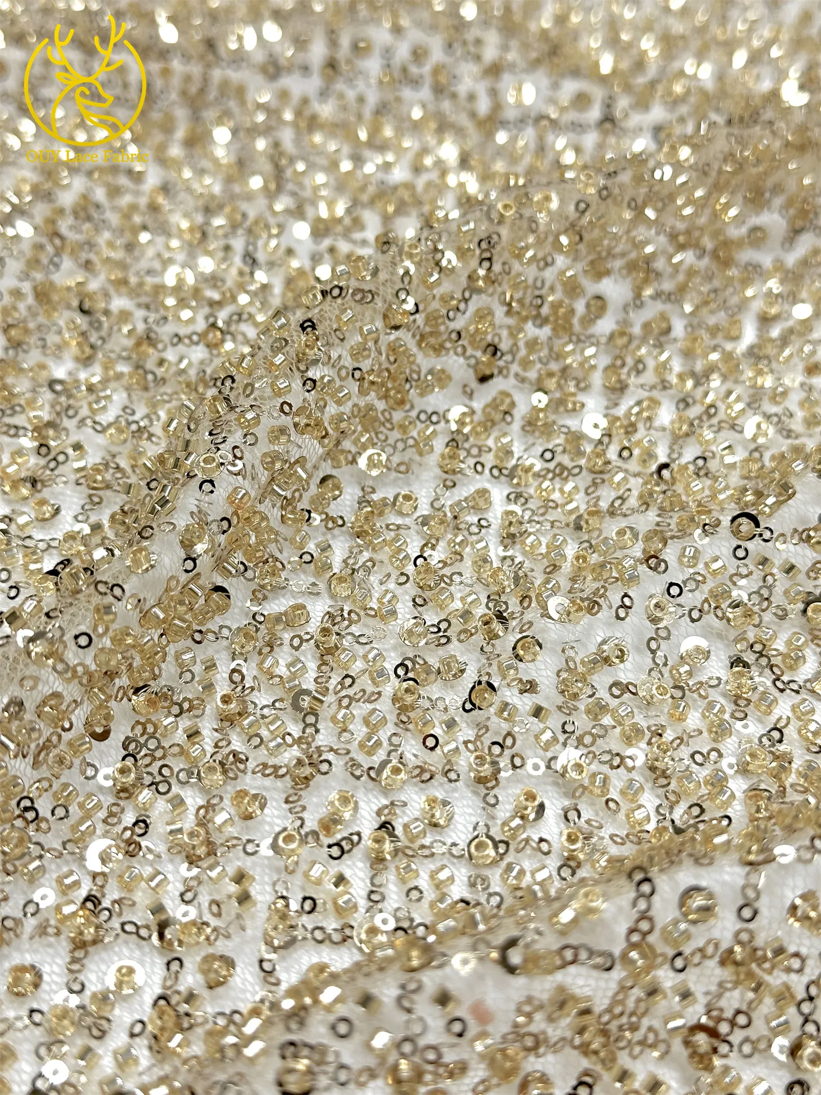 Großhandel Goldperlen-Pailletten-Spitzenstoff Hochwertiger Party-Tüll-Spitzenstoff für Hochzeitskleider Nähzubehör – Detail 6