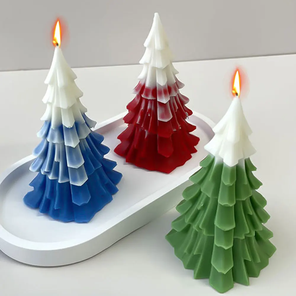 NEW Geometry Christmas Tree Silicone Candle Mold Pine Tree Soap Plaster Mould Plant Fest Atmosphere Chocolate Cake Decor Gifts