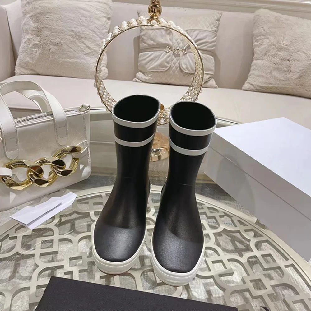 

Round Head Short Rain Boots Fall Solid Color Women Shoes Ankle High Zapatos Mujer Wild Botas Femininas