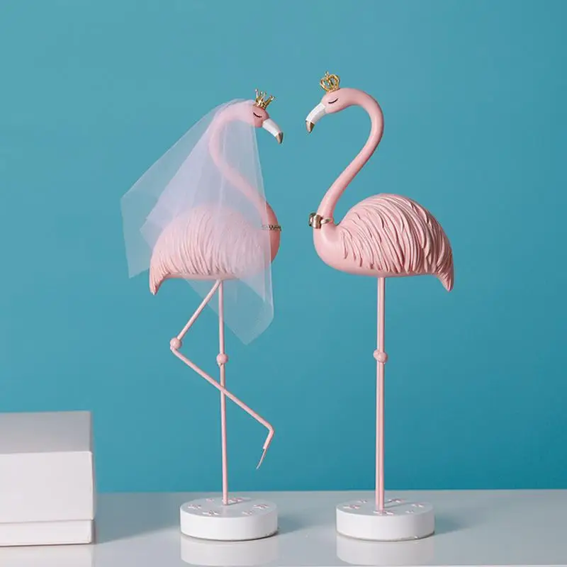 Flamingo Statue Home Decor Pink Flamingo Couple Sculpture Ornaments Resin Crafts Living Room Decor Wedding Valentine's Day Gift