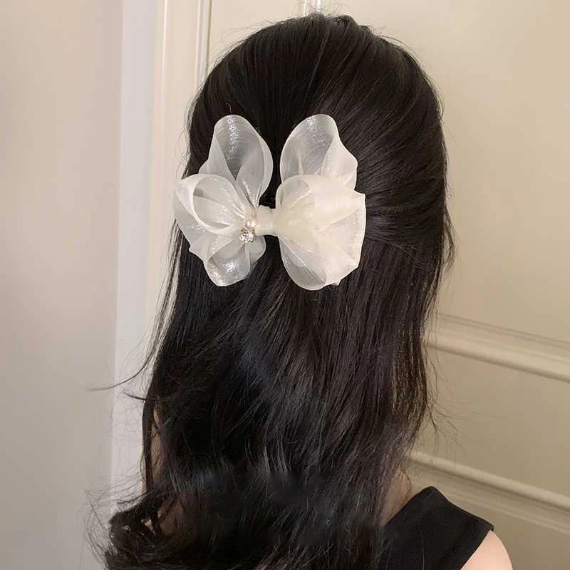 Double-layer Mesh Bow Hair Clip for Woman Elegant Temperament Shark Clip Fashion Girl Back of The Head Ponytail Clip Hair Clamp