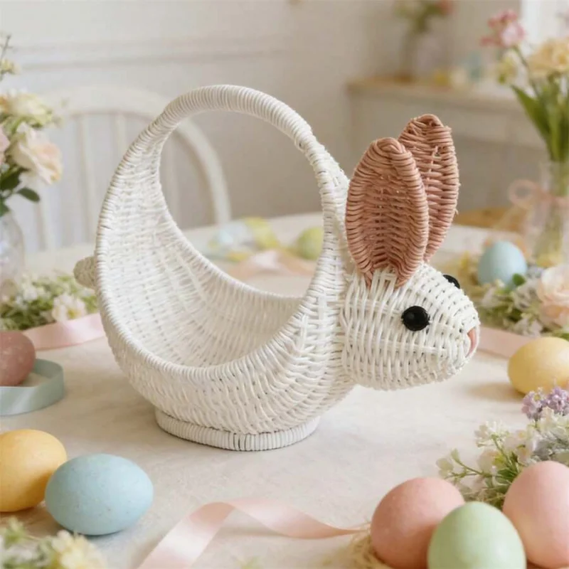 

Woven Rattan Rabbit Shaped Basket Creative Snack Holder For Kitchen Countertop Living Space Decoration