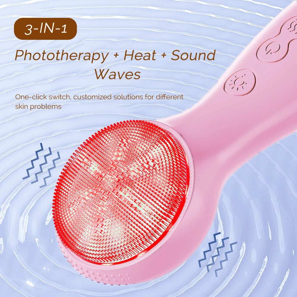 3-in-1 ultrasone gezichtsreinigingsborstel 7 kleuren LED siliconen gezichtsreiniger apparaat Trillingen Diepe poriënreiniging Peeling