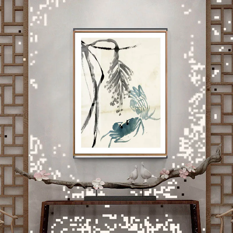 Chinese style Ink Blue Shrimp Posters Prints Canvas Paintings Wall Art For Living Room Decor For Bedroom Aesthetic Artwork-03