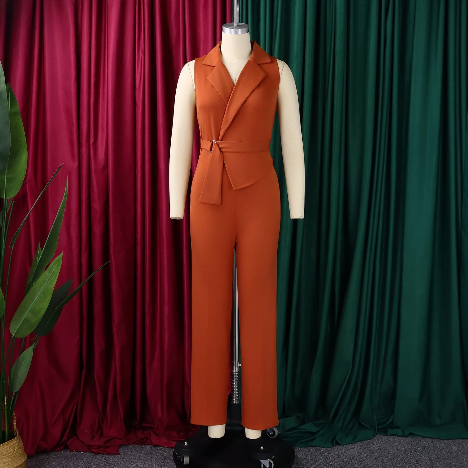 Elegant Jumpsuits & Rompers for Women New Style Notched Collar Sleeveless High Waisted Straight Birthday Party Dinner Overalls