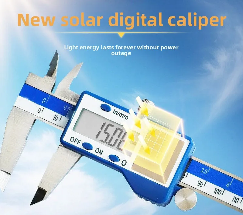 Digital Caliper Solar Stainless Steel 200mm High Precision Measuring Tool Vernier Caliper Precision Instrument Electronic LCD