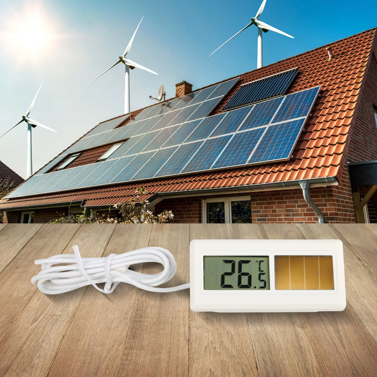 Solar Powered Temperature Sensor Outdoor Temperature Sensor Solar Thermometer 1 Meter Sensor Cable Solar Powered