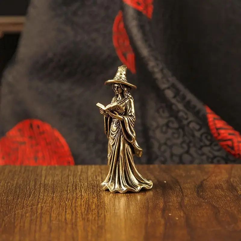 Messing-Zaubererfigur, Vintage-Magier-Statue für Schreibtischdekoration, Fantasy-Sammlerstück, einzigartige Büro- und Bücherregal-Dekoration ​ – Detail 10