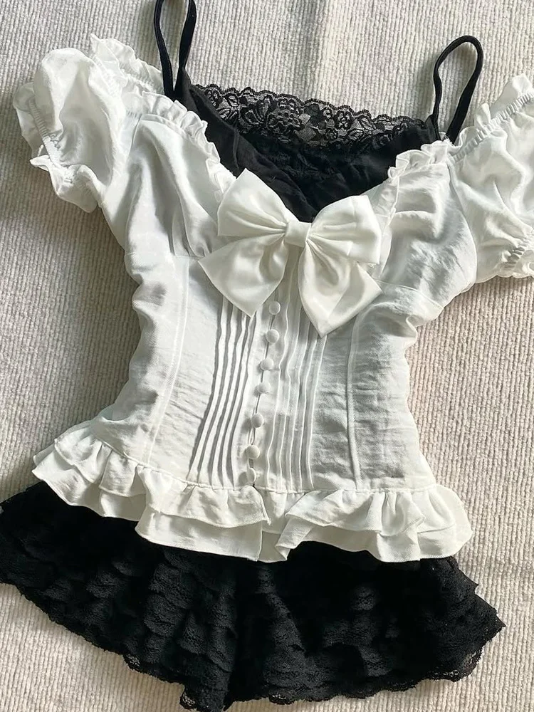 オリジナル Y2K レトロ白シャツ スリムフィット 半袖 夏 ファッション 最高品質の綿混紡 通勤スタイル ショート丈