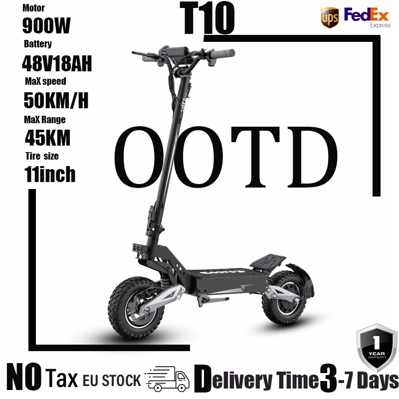 E-Scooter OOTD T10 900W piekvermogen 48V13/18Ah accu LED-scherm Elektrische scooter voor volwassenen 11 inch off-road band Draagbare e-scooter - afbeelding 1