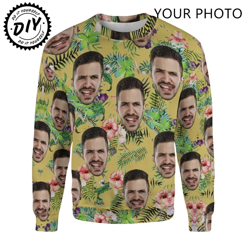 Customized Photo 3D Printed Unisex Sweatshirts Fashion Birthday Gift Clothes Custom Couple Face Pullovers Diy Logo Tracksuit Top