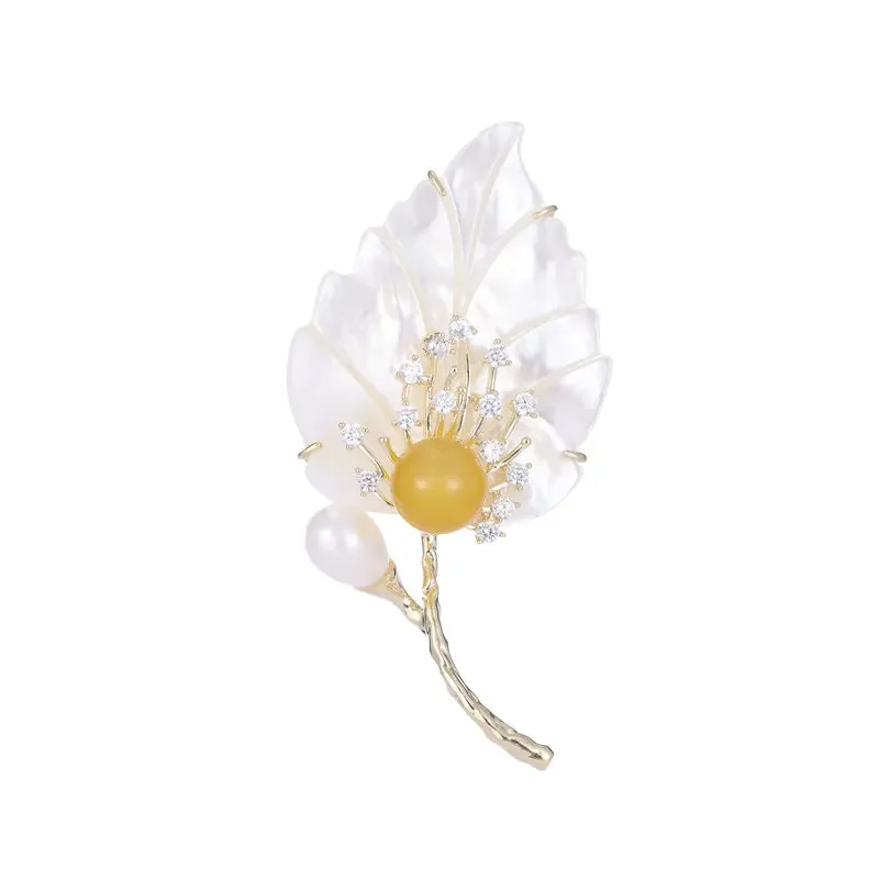 101 Abito in stile retrò ed elegante, cheongsam, accessori, spilla, spilla con foglia di conchiglia madre naturale di fascia alta