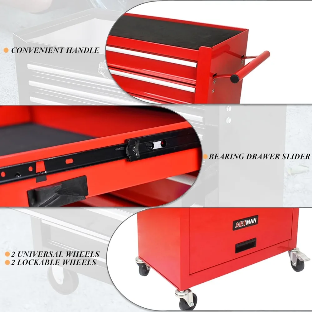 Multifunctional 4-Drawer Rolling Metal Tool Chest with Wheels for Garage, Workshop, and Repair Shop Use
