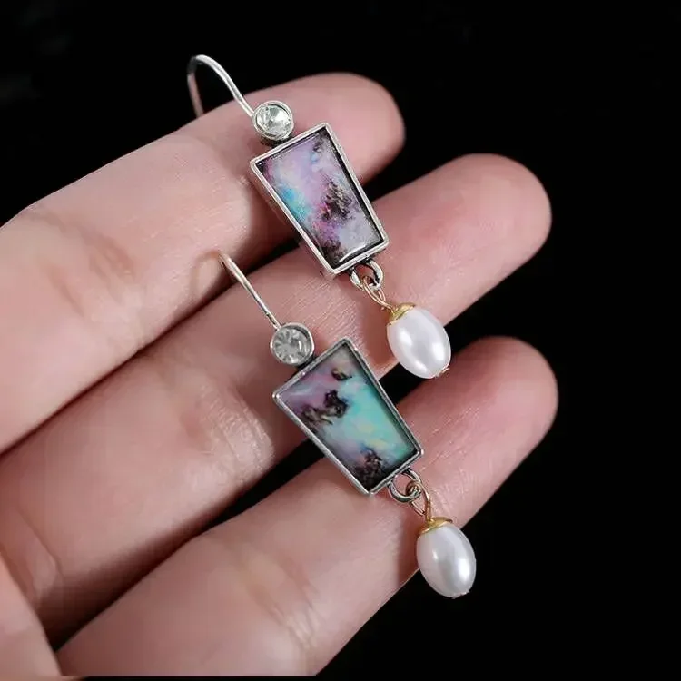 Wholesale Vintage Fashion Colorful Opal Asymmetric Ear Hook Earrings Irregular Baroque Freshwater Pearl  For Women 2021