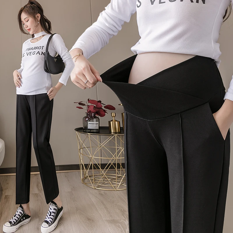 6058 Spring Summer Thin Black Maternity Straight Pants Across V Belly OL Formal Work Laides Clothes for Pregnant Women Pregnancy