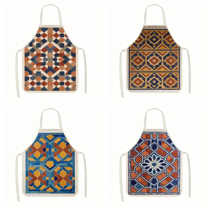 

Geometric Pattern Aprons Linen apron, suitable for kitchen cooking, parent-child interaction, painting and other scenarios