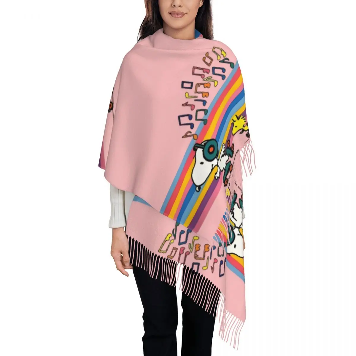 

Женский шарф на заказ, длинный зимне-осенний теплый шаль с кисточками, унисекс, шарфы с рисунком комиксов для собак