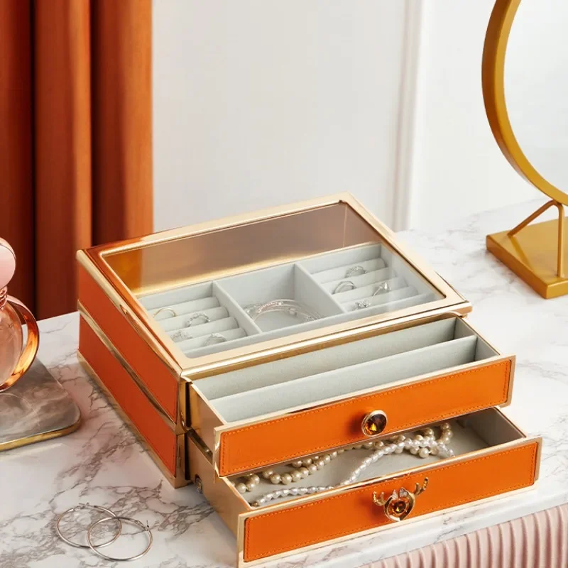 Light luxury jewelry box, fashion creativity, dust-proof storage box, necklace earring decoration, multi-layer drawer type