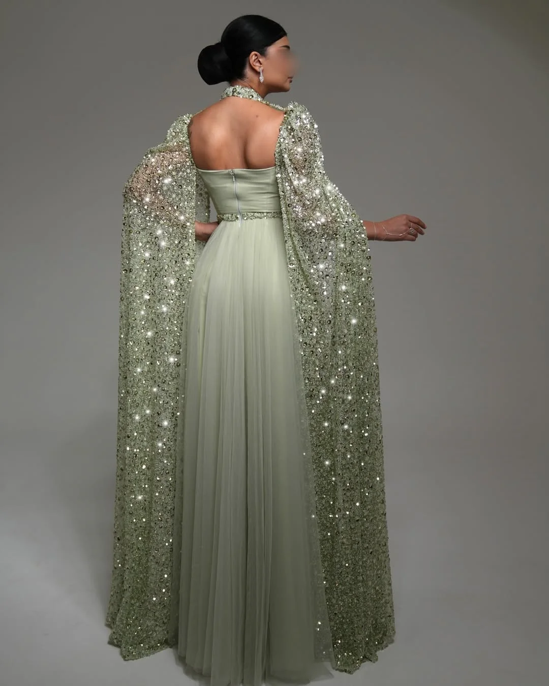 Elegante lusso a strati tulle perline di cristallo paillettes perle scialle telai o collo sirena abito da sera formale da ballo di fine anno