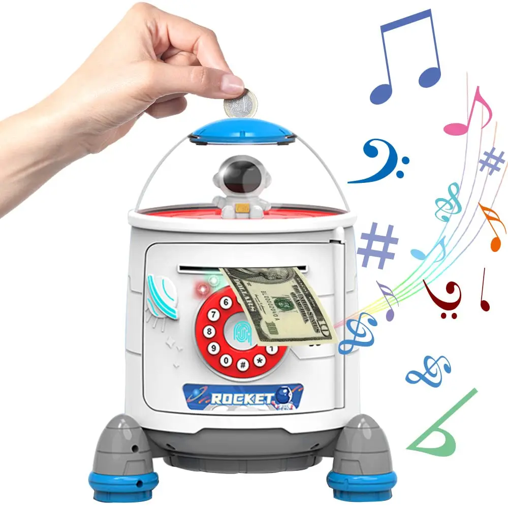 Rocket-Password Piggy Bank for Kids, Money Saving Bank, Pretend Play, Electronic Coins Box, Kawaii Brinquedo Infantil, Presente