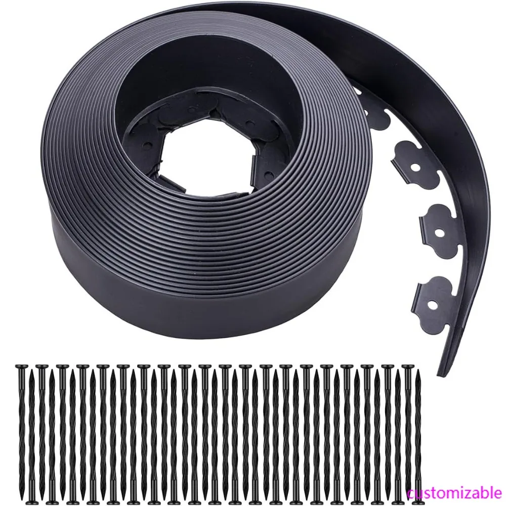 

110 Feet Black Landscape Edging with 240 Spikes for Lawn, 4 Inches Tall