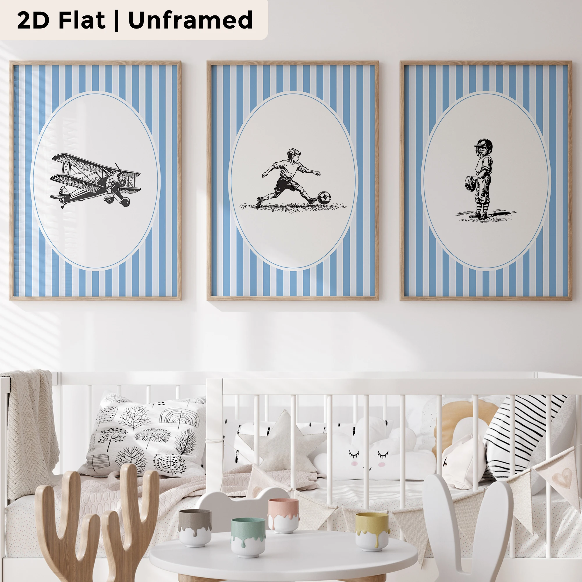 3pcs Modern,Cartoon Blue Football Player Wall Art Print Canvas Painting Poster Picture For Living Room,Bedroom Home Decor