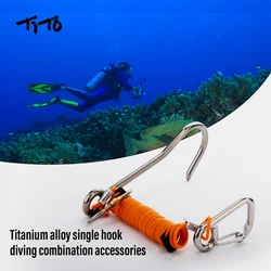 TiTo Titanium Reef Hook Scuba Diving Single Drift Hook with Telescopic Spring Rope for Diving Accessories Current Hook
