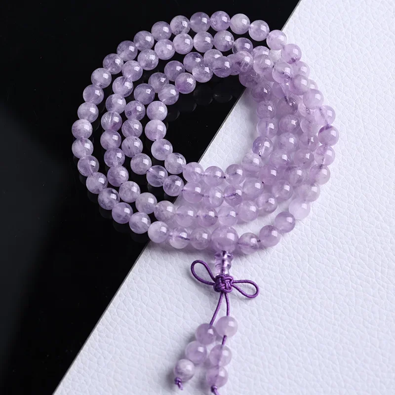 Natural Crystal Lavender Amethyst Bracelet 108Pcs Buddha Beads Simple Niche Luxury Gift for Lovers Fine Jewelry Lucky HandString