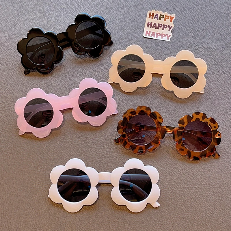 2023 New Children Lovely Round Square Sun Flowers Sunglasses UV400 Girls Boys Fashion Protection Sunglasses Kids Sun Glasses