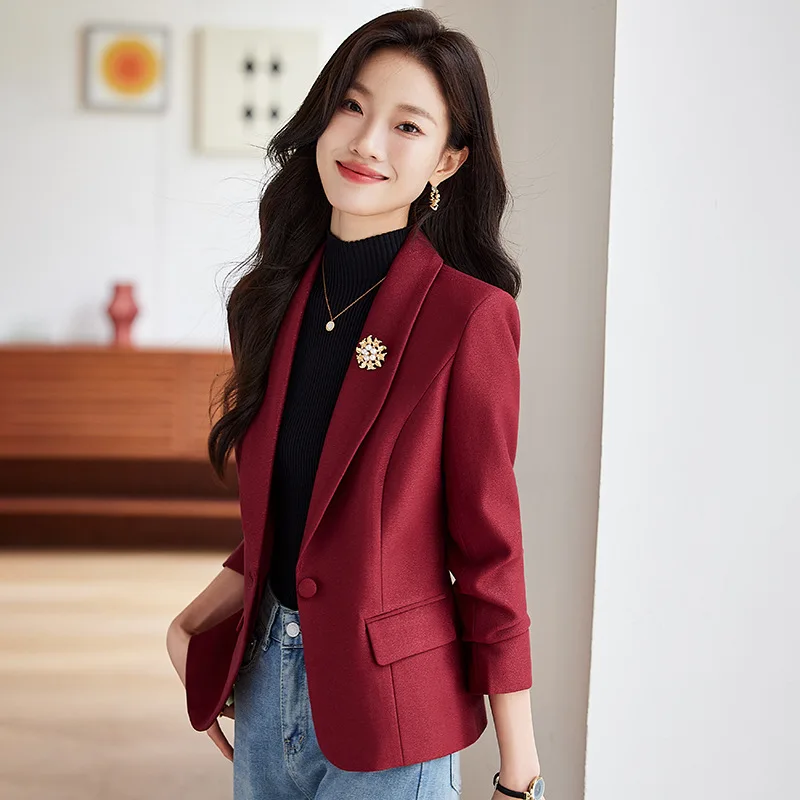 

Autumn and winter new goddess style high-end women's slim fit suit collar temperament commuting single button suit jacket