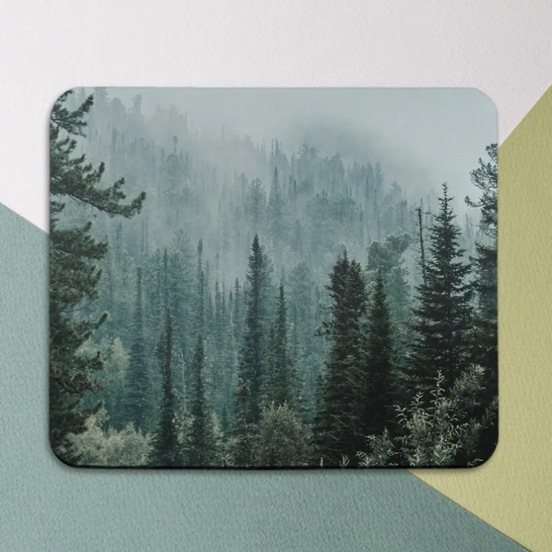 Mousepad forest Deep green Square mouse pad Mousepad fog Mouse pad Office decor Birthday Round mouse pad gift Office Supplies