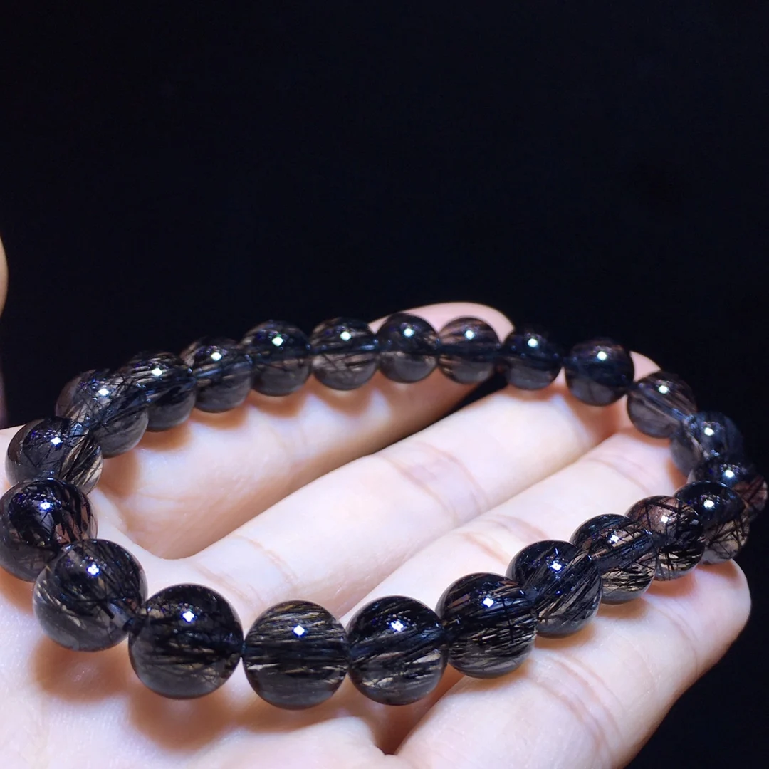 

Natural Black Rutilated Quartz Clear Round Beads Bracelet 8.8mm Women Men Rare Brazil Genuine Rutilated AAAAAA