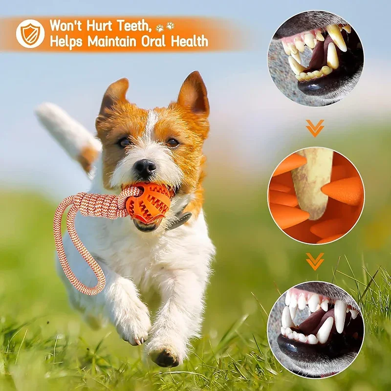 Interactive Puppy Toys Balls with Rope for Small Dogs Chew Teeth Cleaning Rubber Balls Pet Dog Rope Chew Toys Tug of War Playing