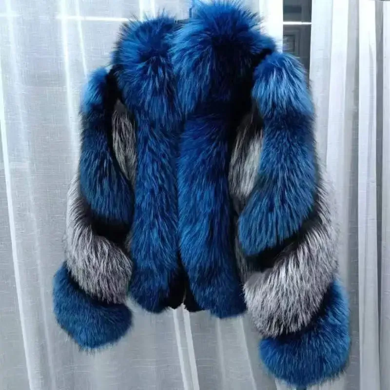 Hot Sales Top Quality Luxury Real Fox Fur Spell Rabbit Fur Coat Thick Warm Natural Real Fox Fur Outerwear Women Winter Jacket