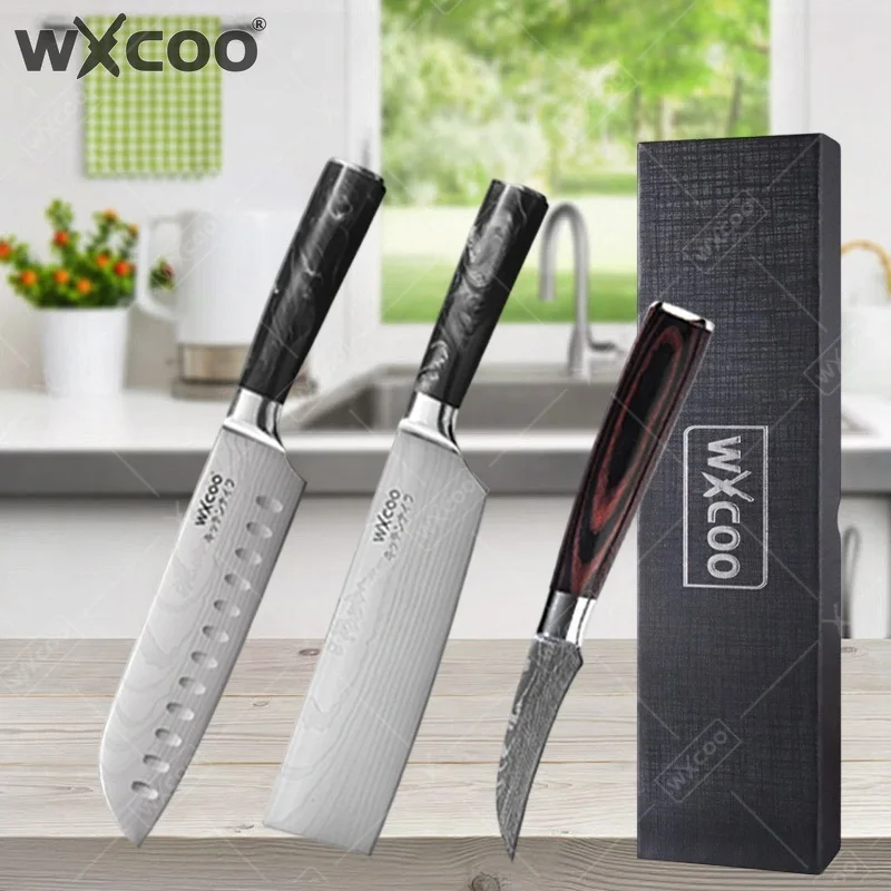 WXCOO Stainless Steel Fruit Knife Durable Japanese Santoku Kitchen Chef's Knife Butcher Knife Meat Cleaver Slicing Fish Cutter