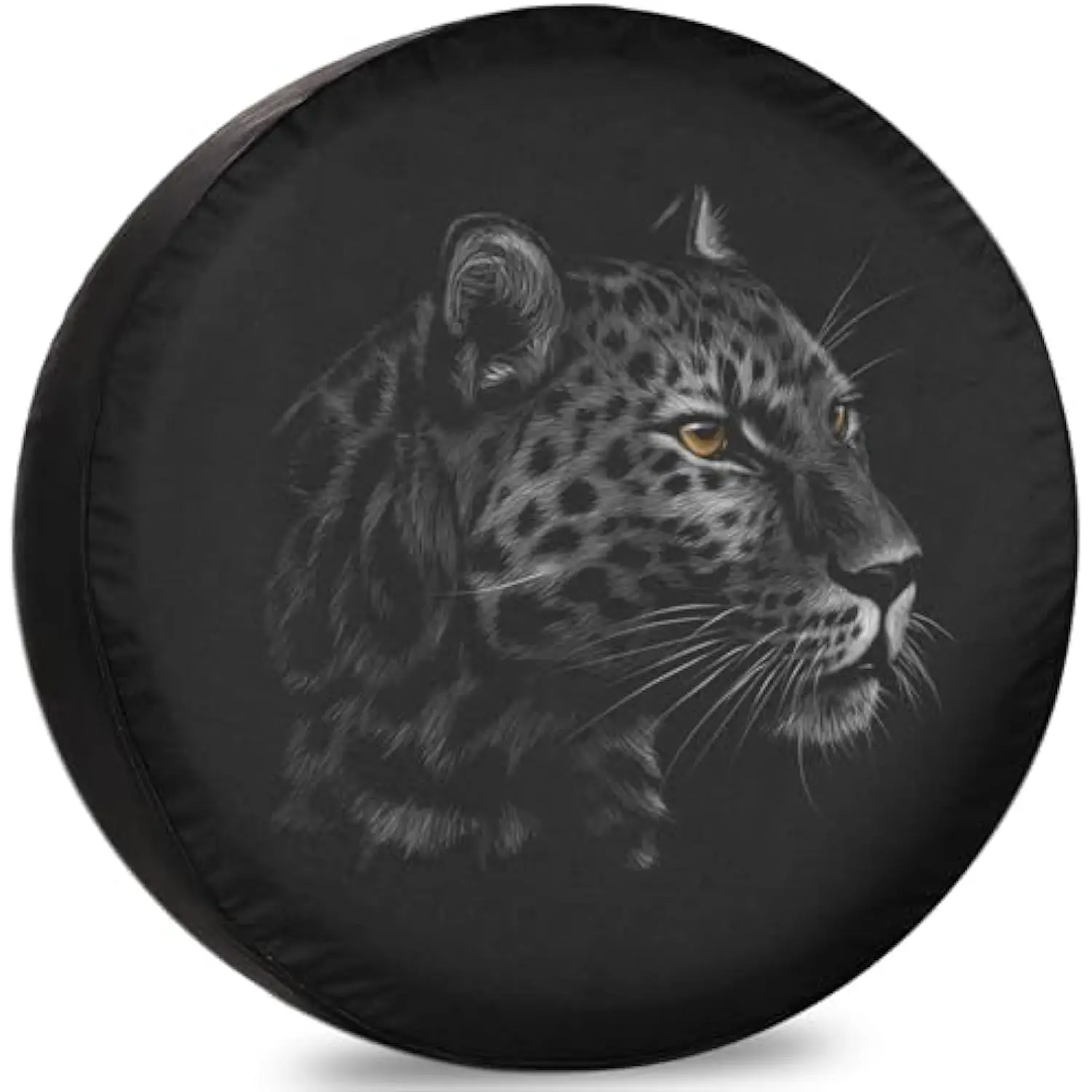 

Black Leopard Portrait Spare Tire Cover Durable Protector for RV Camper Trailer SUV Van 12 to 17 Inch