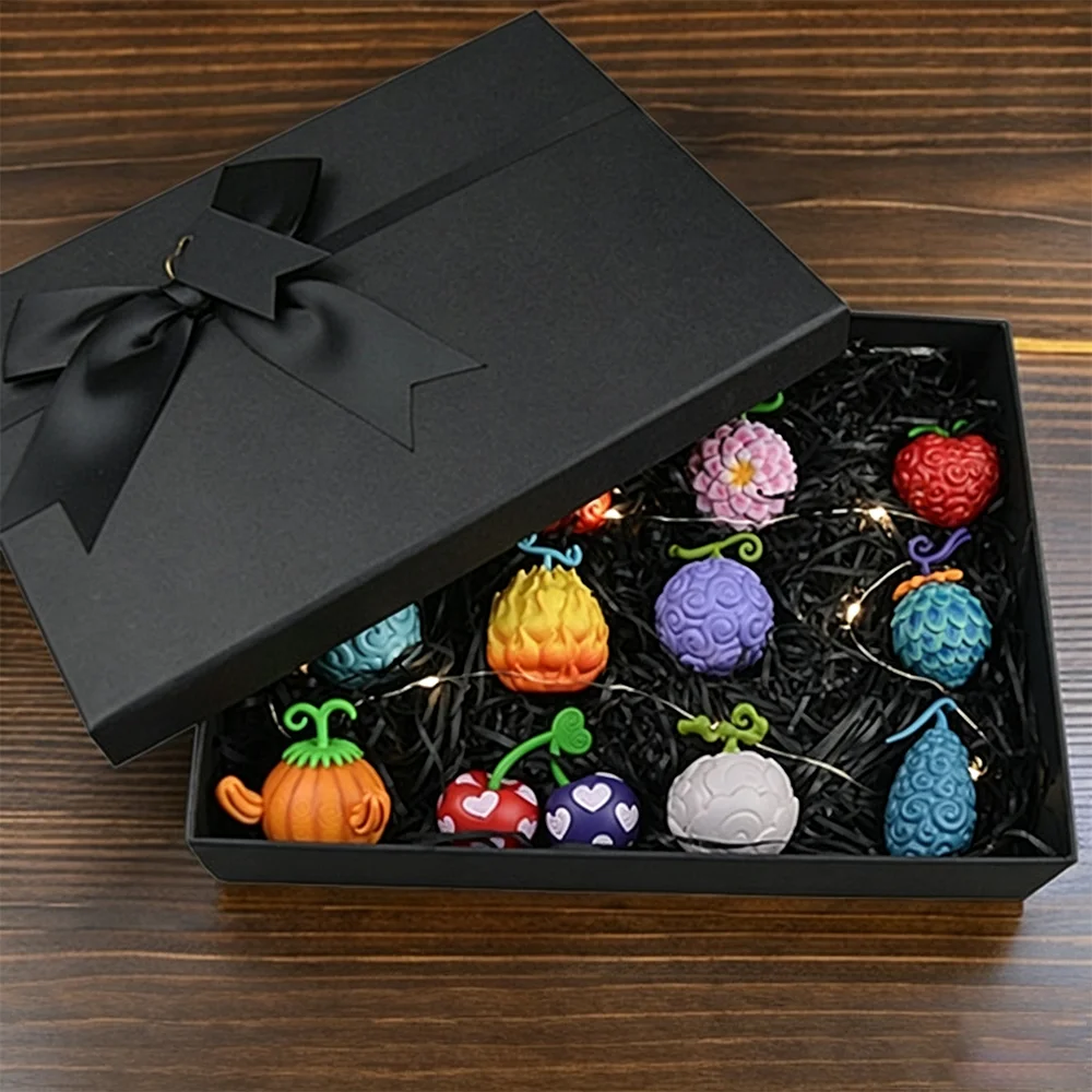 12pcs/set One Piece Luffy Devil Fruit Mini Figures Dark-Dark Fruit Op-Op Flame-Flame Gum-Gum Fruit Collection Pvc Model Toys