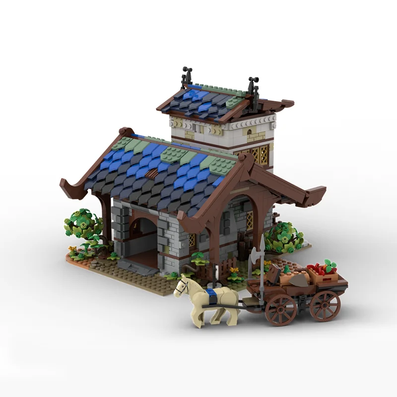 1681-teiliges Sntry Barn Moc DIY-Bausteine – mittelalterliches ländliches Gebäudemodell, kreatives Architekturspielzeug als Geschenk