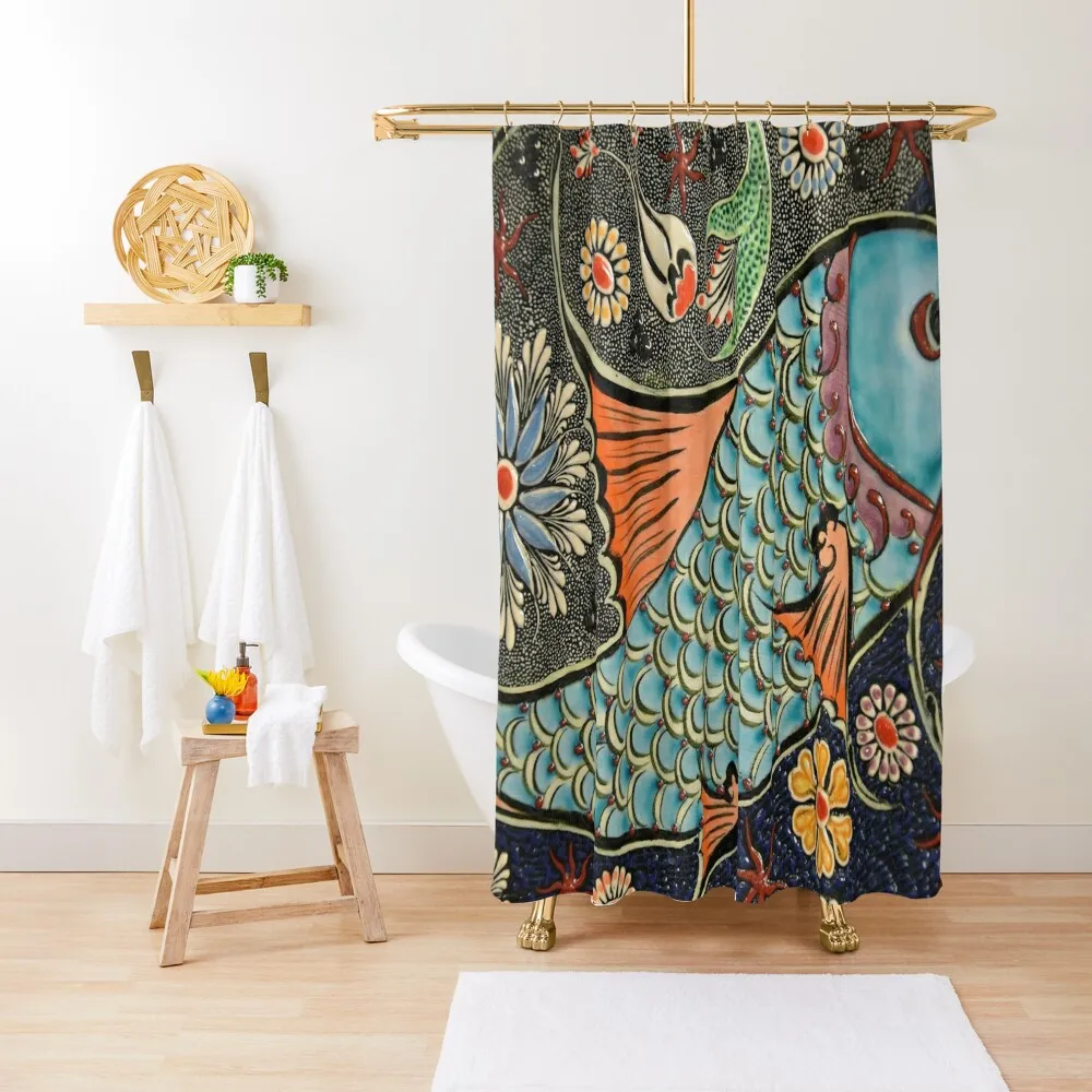 

Orange, And Blue Fish Ornamental Shower Curtain Luxury Bathroom Shower For Shower Bathroom And Cute Curtain