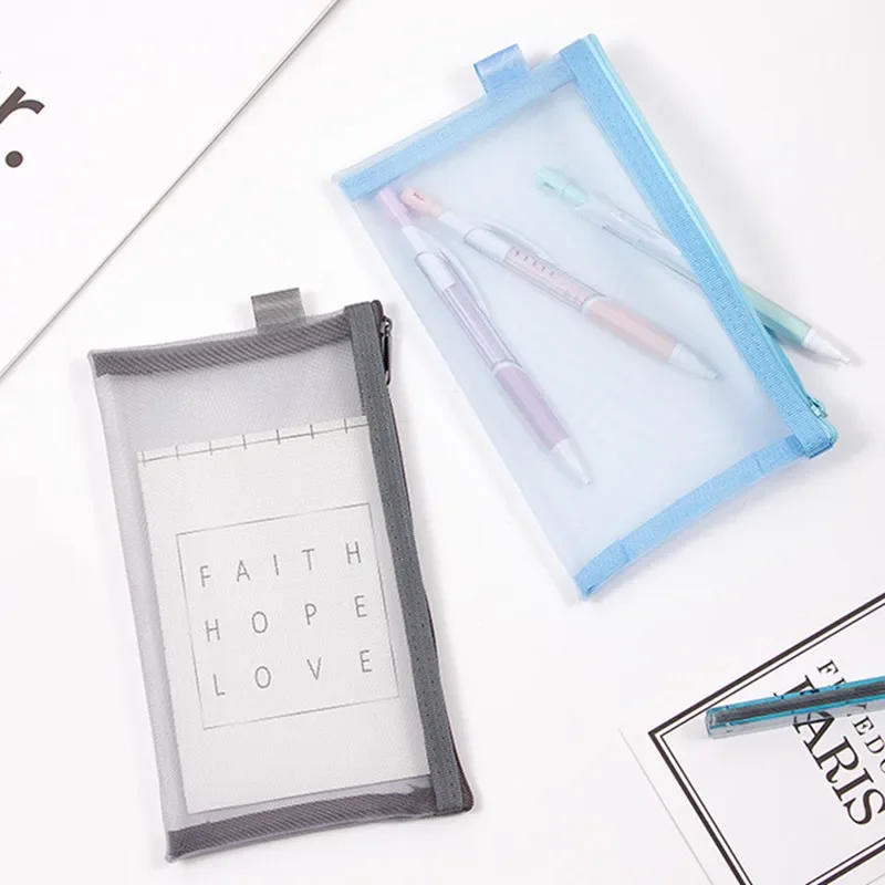 Girl Mesh Cosmetic Bag Nets Stationery Pencil Bag Case Holder Zipper Portable Lipsticks Keys Coin Charge Cable Organizer Case