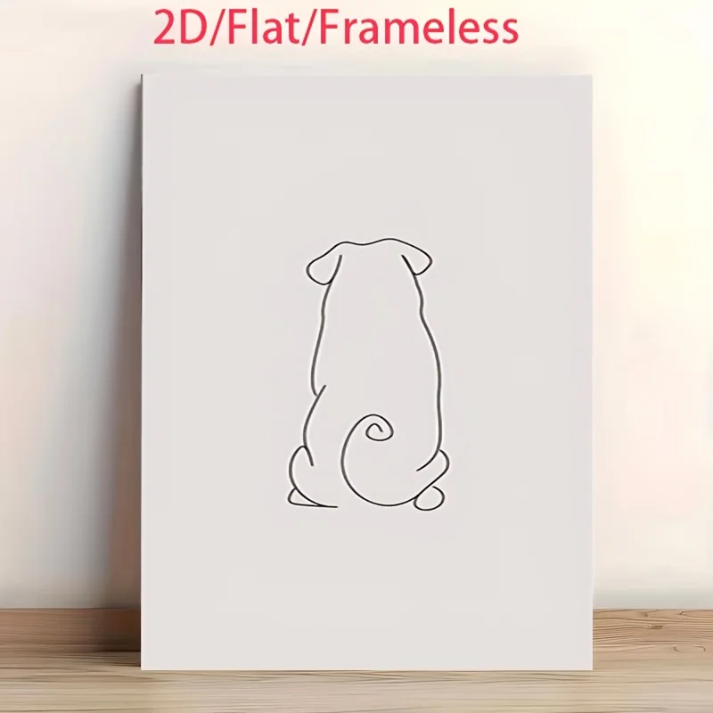2D Flat, 2D Flat, 1pc Frameless Artwork, Pug Line Art, Pug Dog, Minimalist Wall Decor, Nordic Style Print, Minimalist Poster,