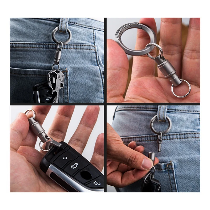 3Pcs Quick Release Keychain Titanium Swivel Clip Keychain With Titanium Carabiner And Keyrings