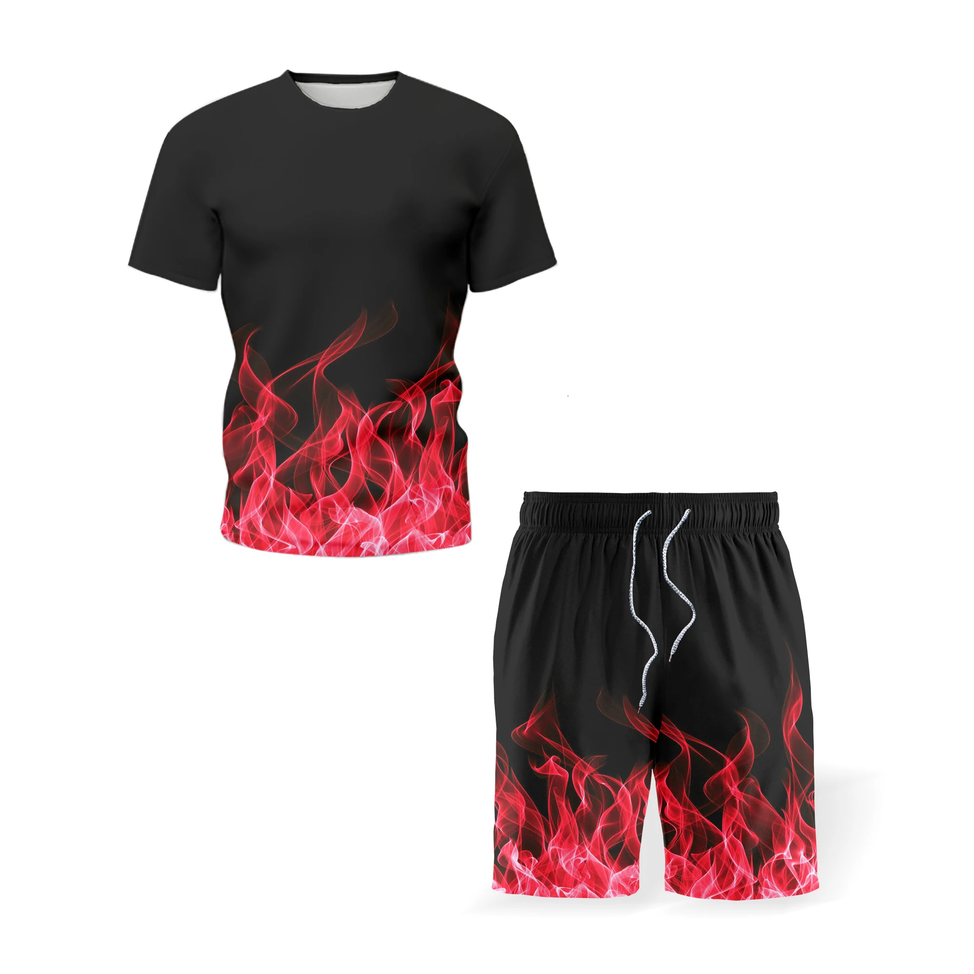 kids Sets Flame Fire 3D Print T-Shirts Beach Board Shorts Fashion Swimwear Girls Boys Streetwear Casual Tees Tops Suits Clothing image 5