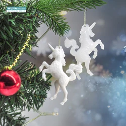 4pcs New Year Unicorn Pendants Gifts Artificial Mini Doll Model Statue for Christmas Tree Hanging Ornaments Children Toy Navidad