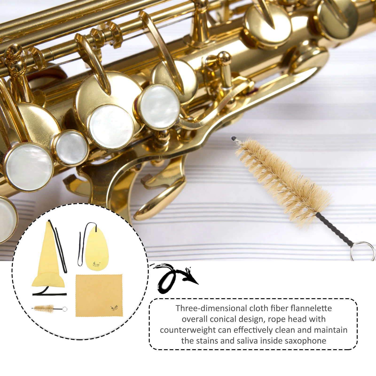 

Sax Cleaning Kit Cotton Cloth Mouthpiece Brush Reusable No Hair Loss Fade Resistant Strong Effect Lightweight Thin Dust Removal