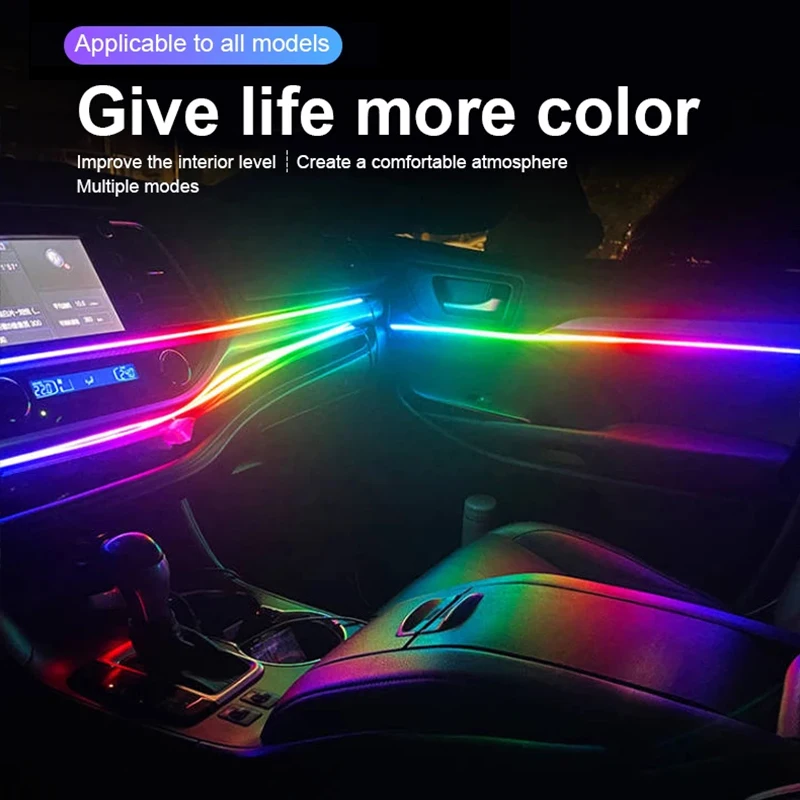 Universal 18 In 1 RGB Symphony LED Car Ambient Light 64 Color Interior Acrylic Strip Backlight Guide Decoration Atmosphere Lamp