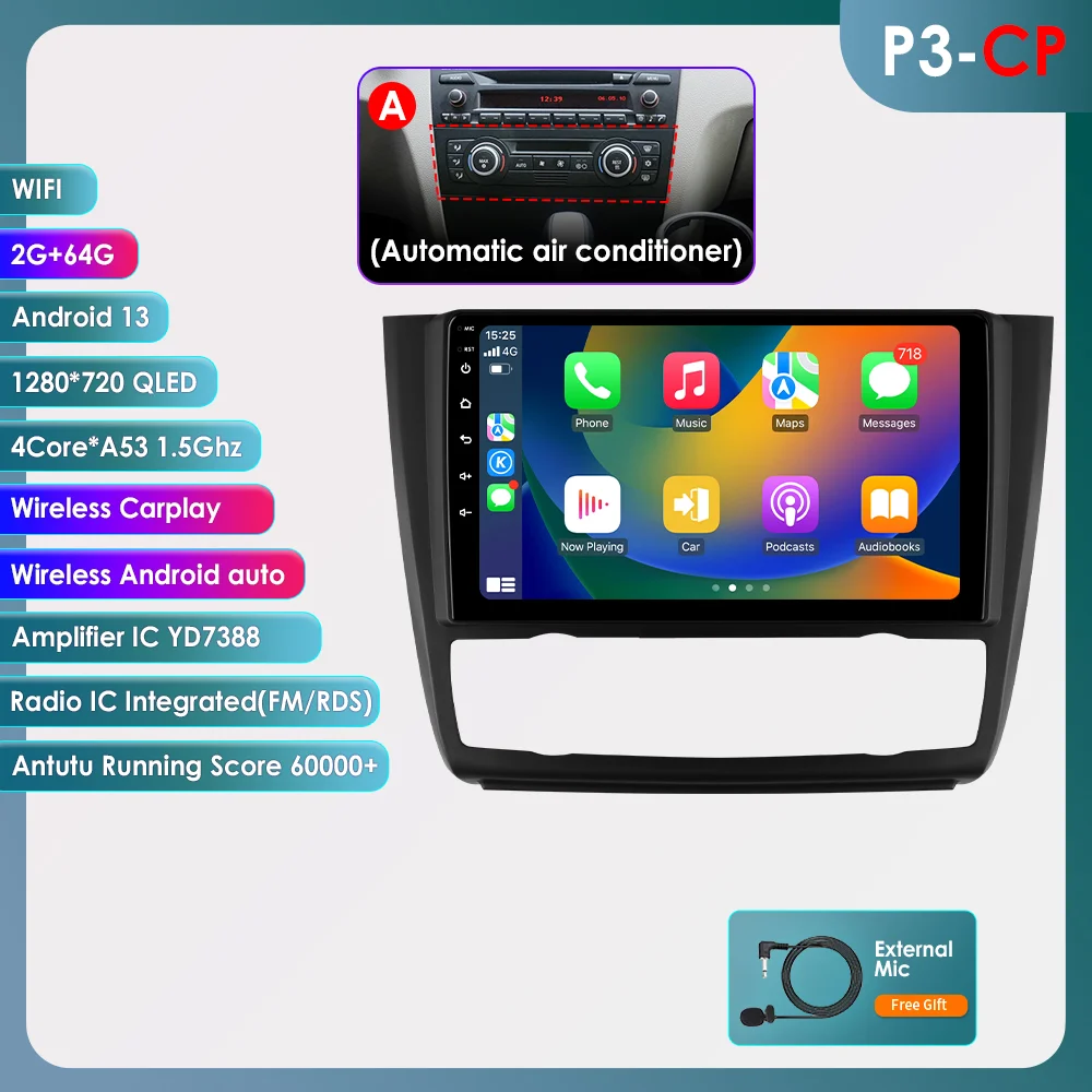 Android 14 Autoradio Voor BMW 1-Serie E87 E81 E82 E88 2004-2011 Auto Multimedia GPS Carplay 4G DSP BT 360 Camera Door Snapdragon6115
